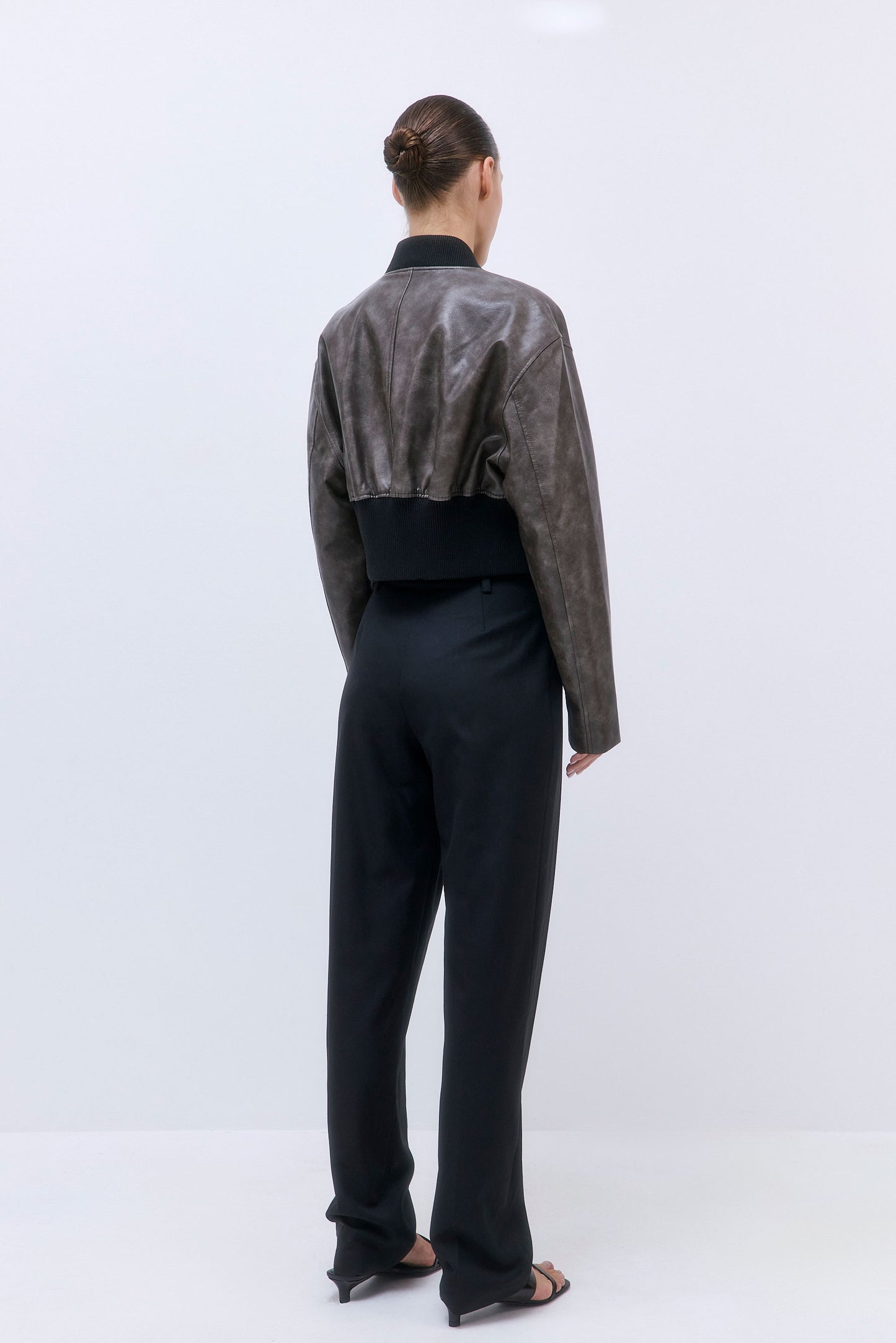 Cropped Vegan Leather Bomber Jacket