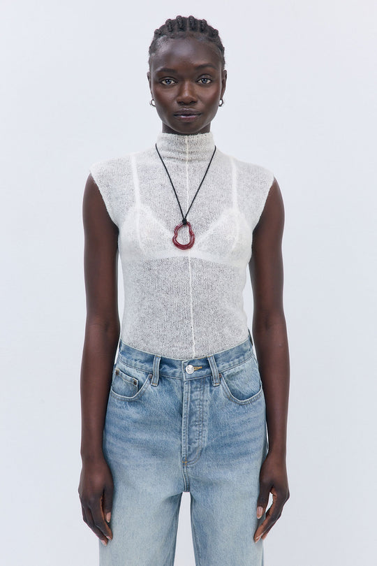 Fuzzy Sheer Mockneck Tank