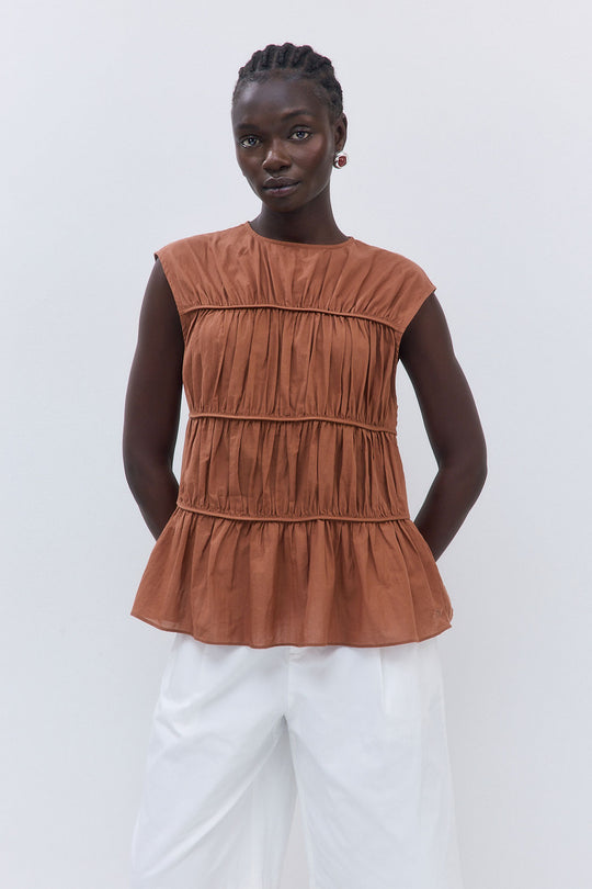 Semi Sheer Sleeveless Pleated Top