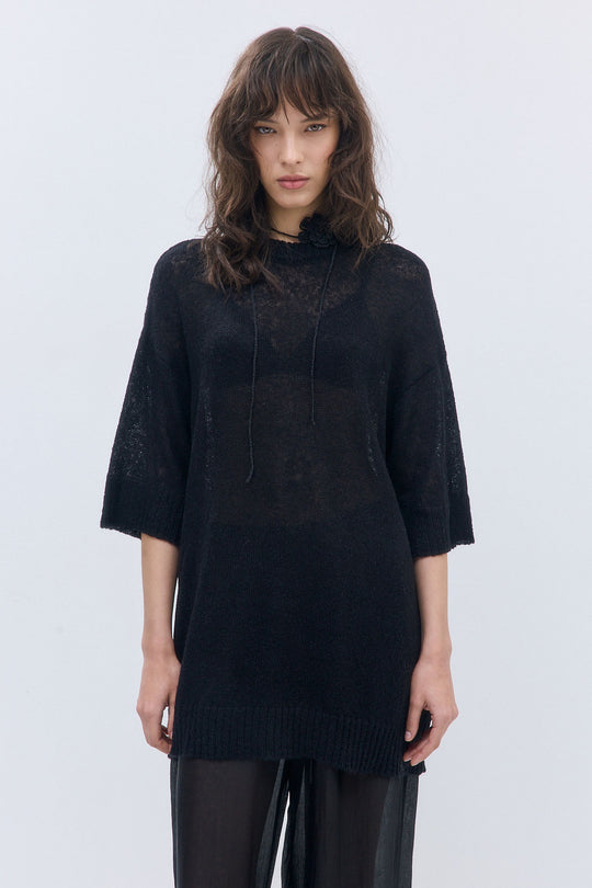 Fuzzy Sheer Oversized Long Top