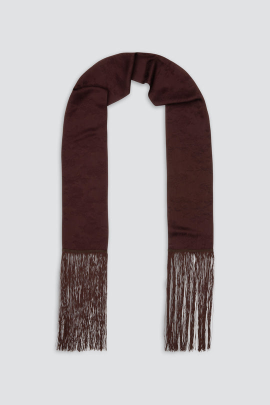 Skinny Satin Jacquard Fringe Scarf