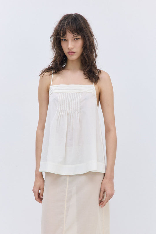 Semi Sheer Pleated Flowy Tank Top