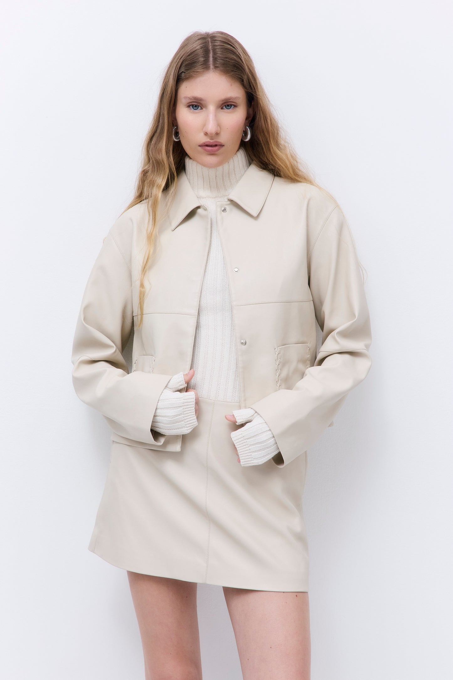 Stitch Detail Vegan Leather Jacket