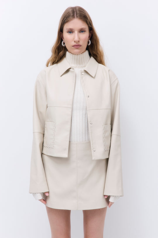 Stitch Detail Vegan Leather Jacket
