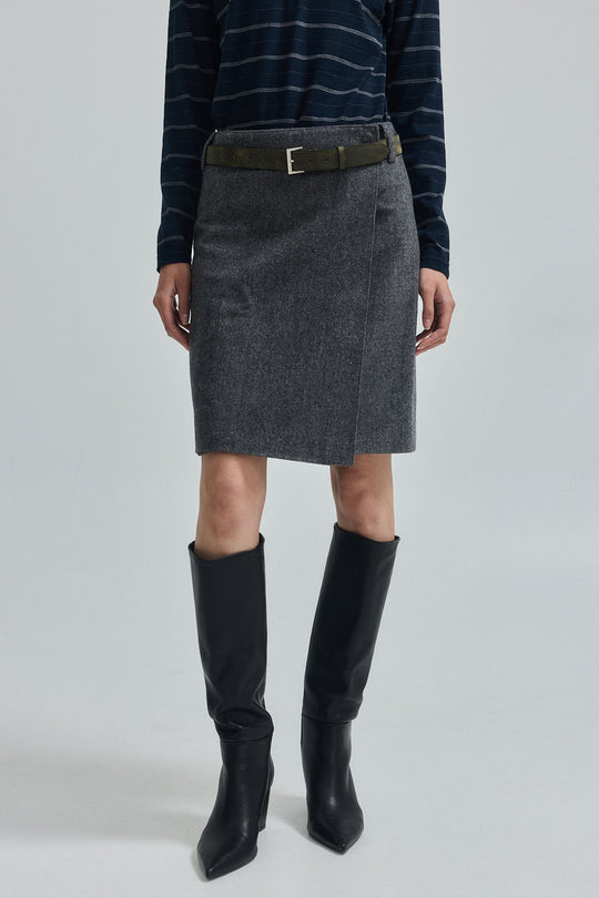 Wool Midi Wrap Skirt