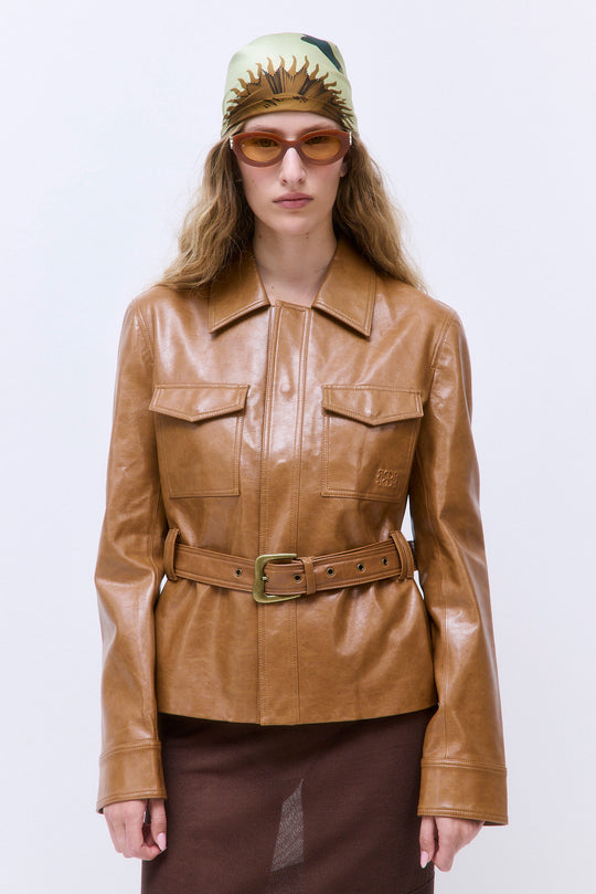 Belted Vegan Leather Jacket