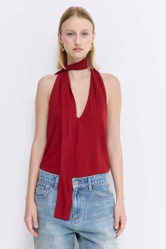 Draped Jersey Deep V Top