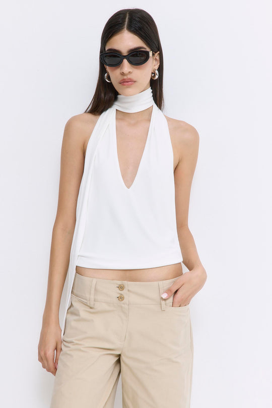 Draped Jersey Deep V Top