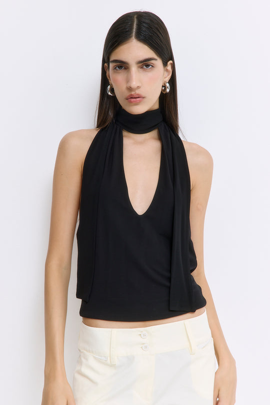 Draped Jersey Deep V Top
