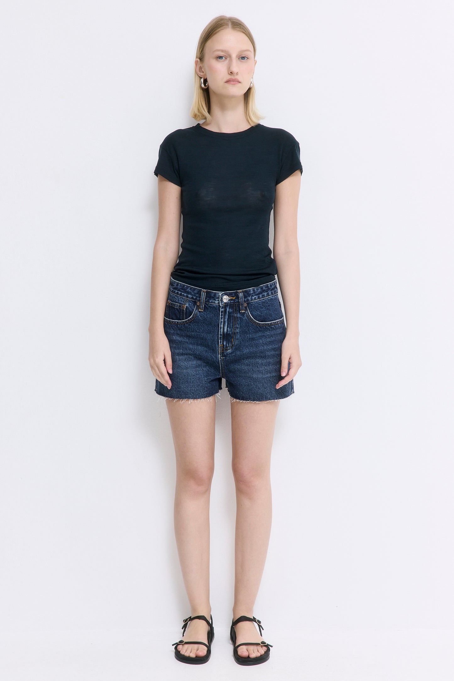 Mid Rise Denim Shorts