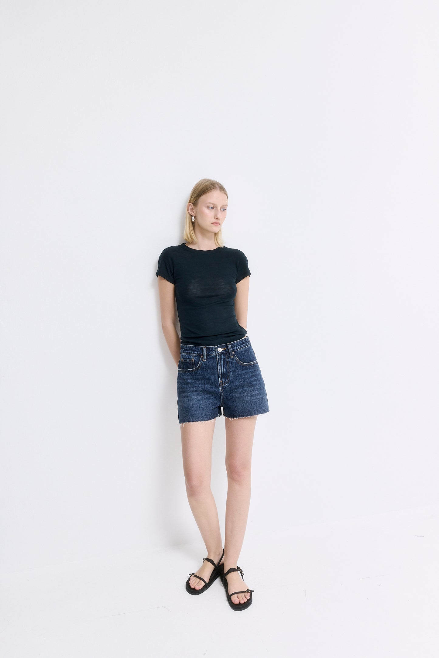 Mid Rise Denim Shorts