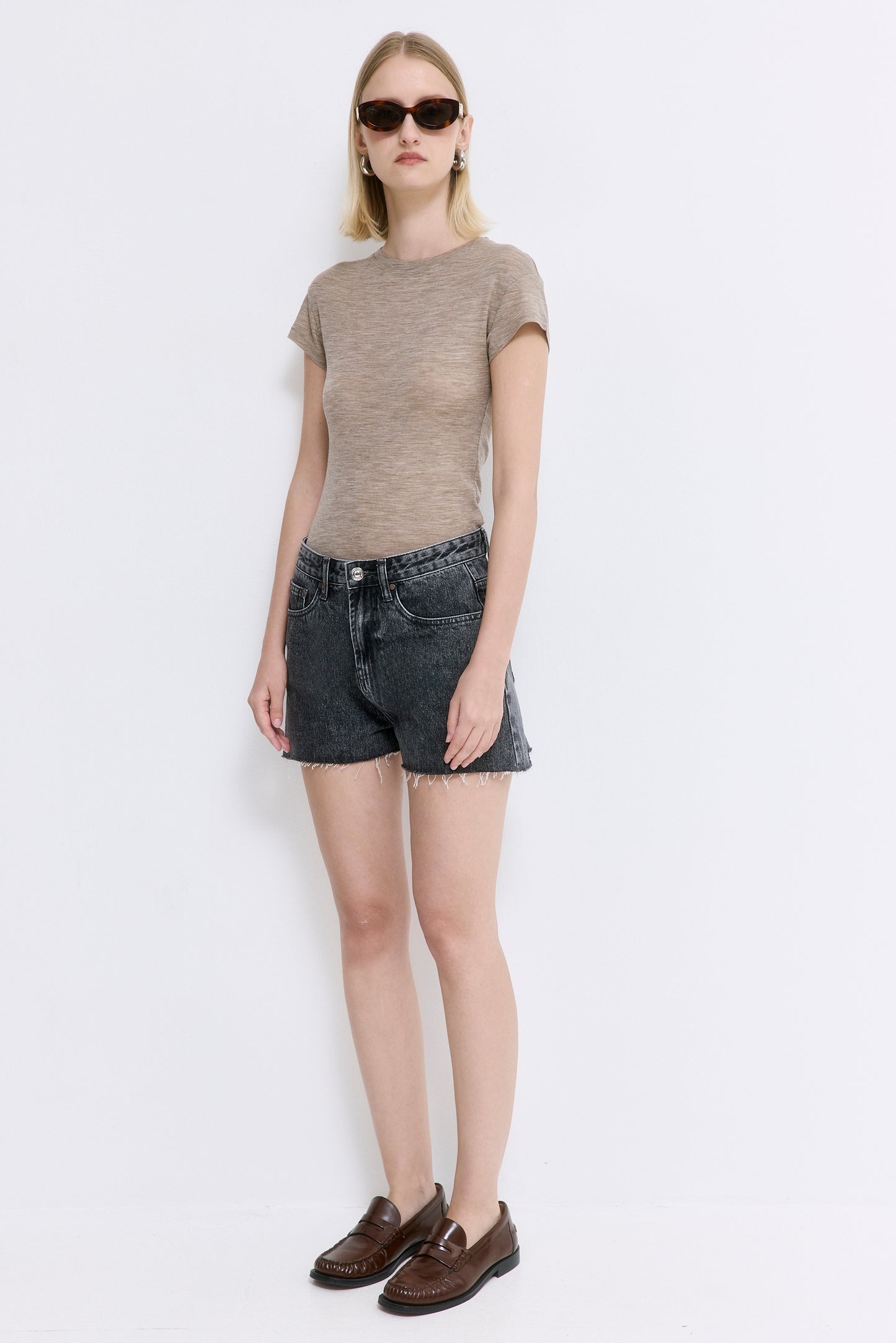 Mid Rise Denim Shorts