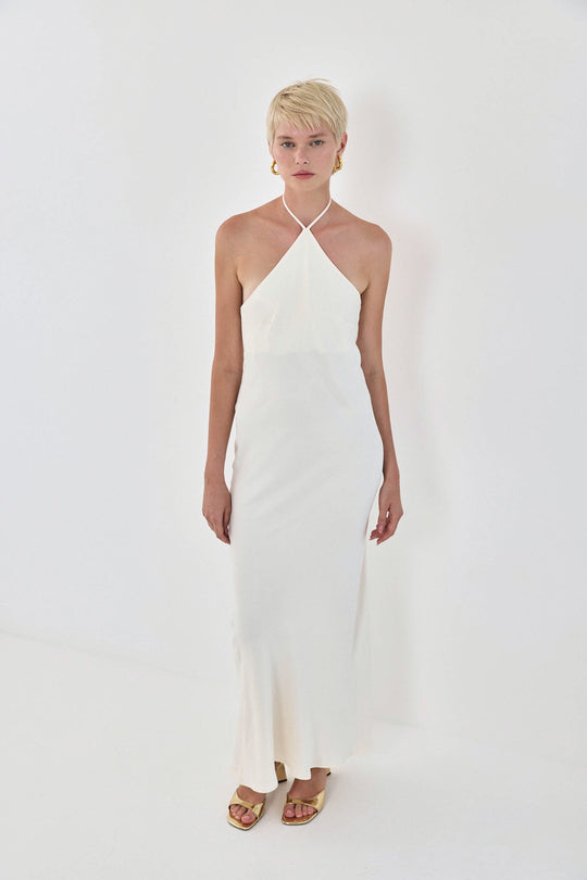 Collar Maxi Satin Dress