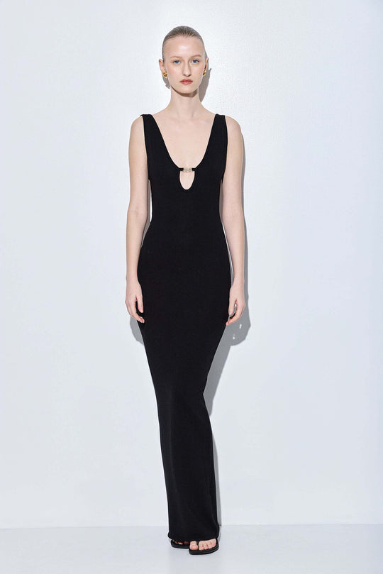 V Neck Buckle Maxi Dress