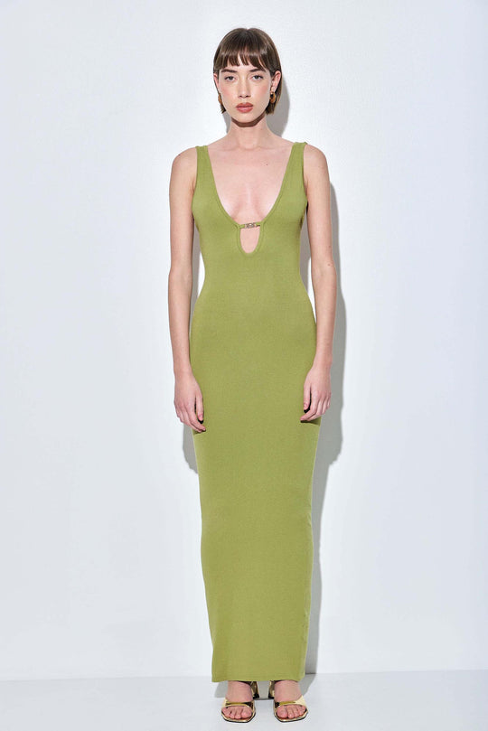 V Neck Buckle Maxi Dress