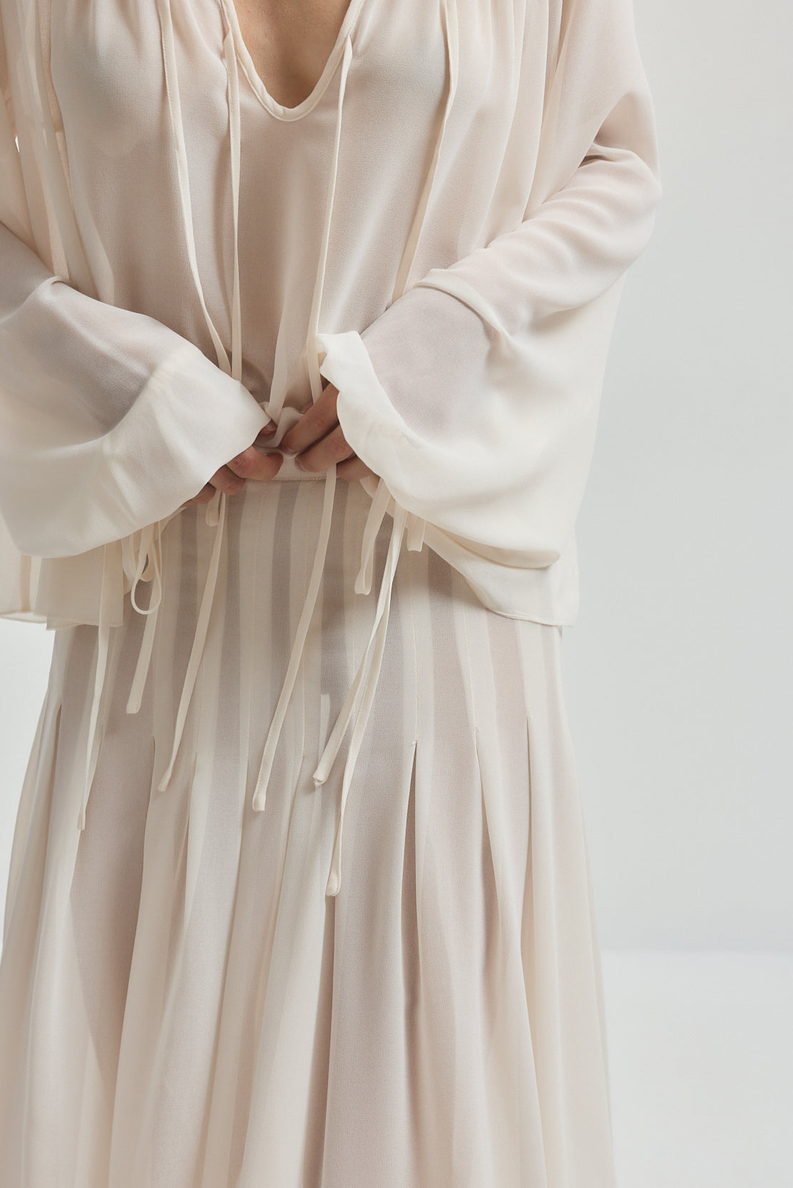 Sheer Pleated Maxi Skirt
