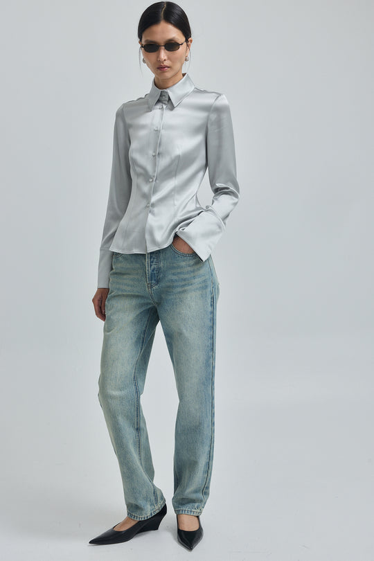 Satin Button Down Blouse