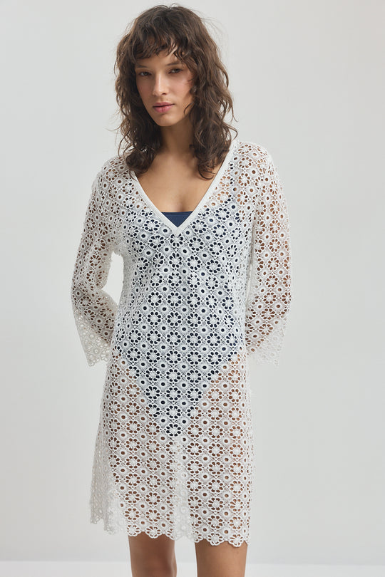Semi Sheer Lace Mini Dress