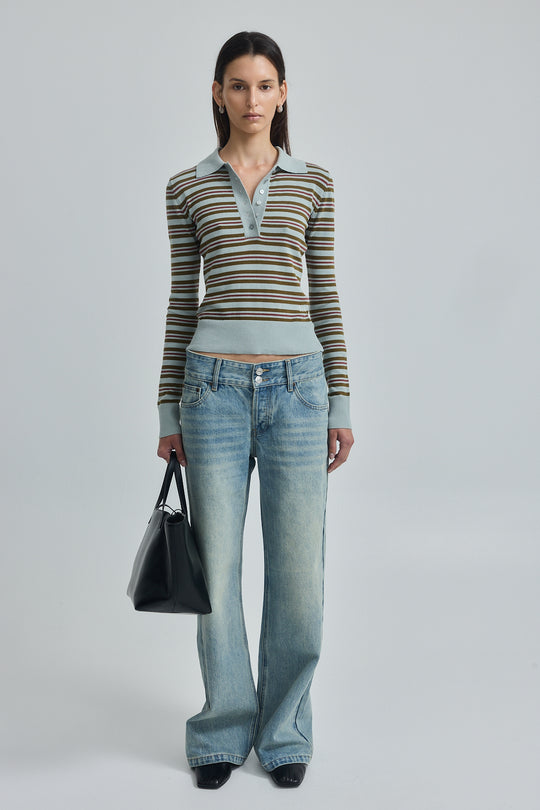 Long Sleeved Striped Polo