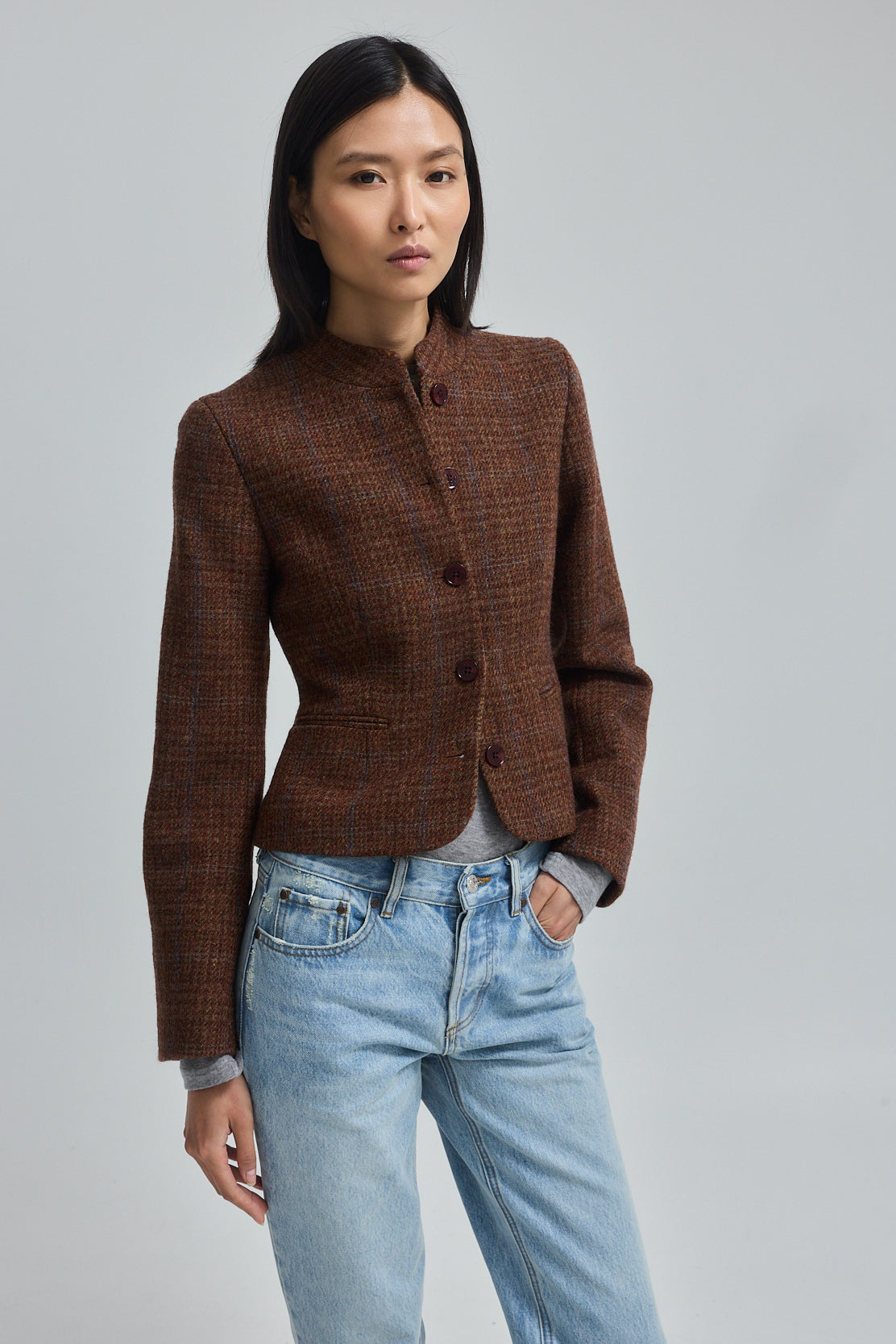 Mandarin Collar Fitted Jacket