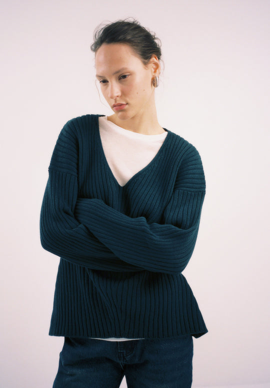 Deep V Neck Ribbed Sweater