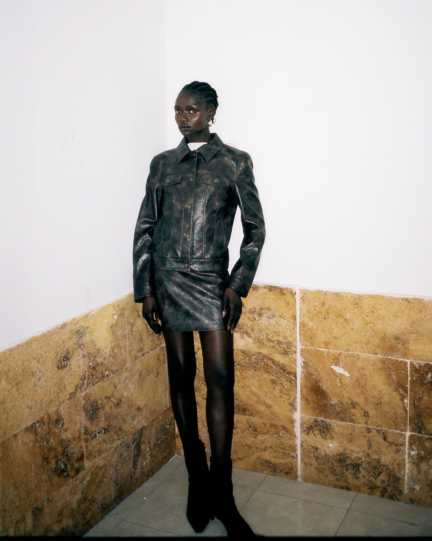 Vegan Leather Denim Fit Jacket