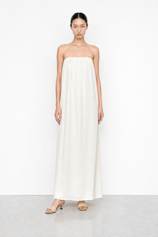 Gathered Strapless Satin Dress