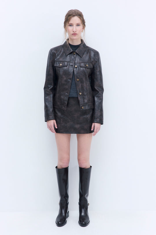 Vegan Leather Denim Fit Jacket