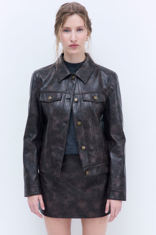 Vegan Leather Denim Fit Jacket