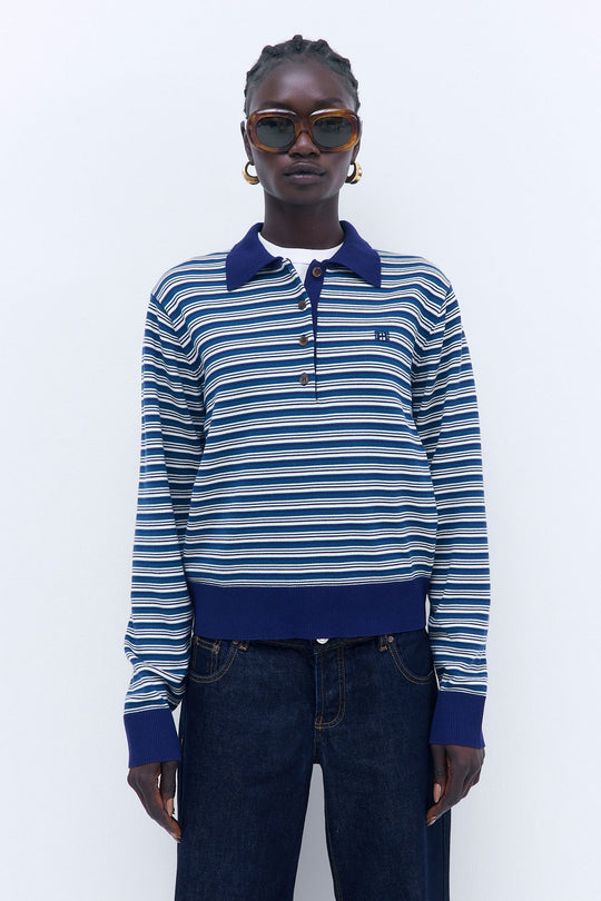 Long Sleeved Knitted Polo Shirt