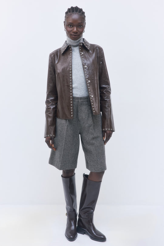 Studded Vegan Leather Fitted Jacket