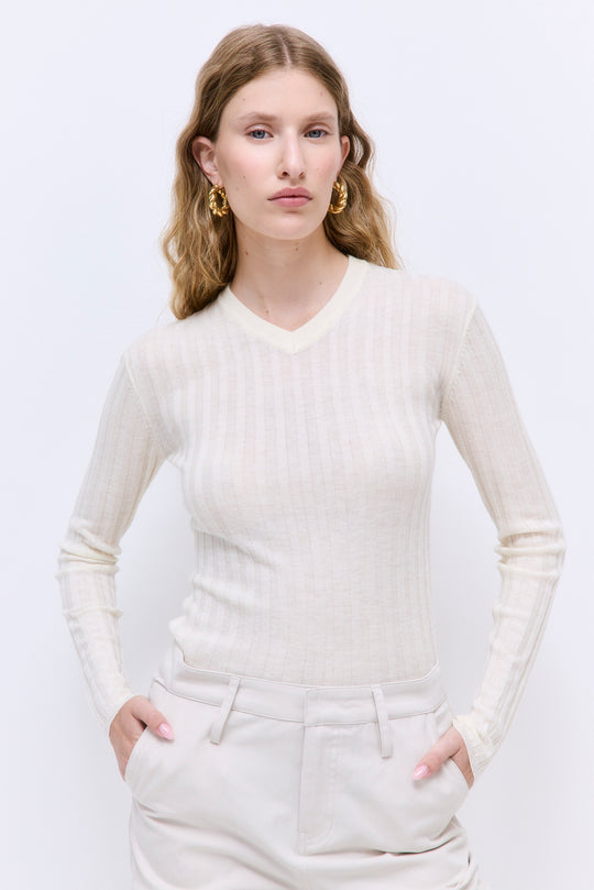 Soft Ribbed V Neck