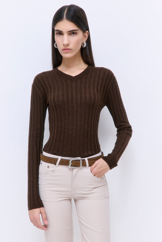 Soft Ribbed V Neck