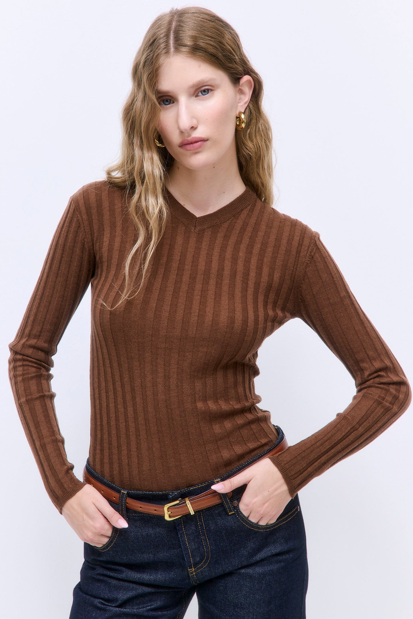 Soft Ribbed V Neck