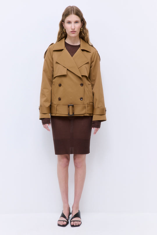 Oversized Cropped Double Breasted Trench Coat