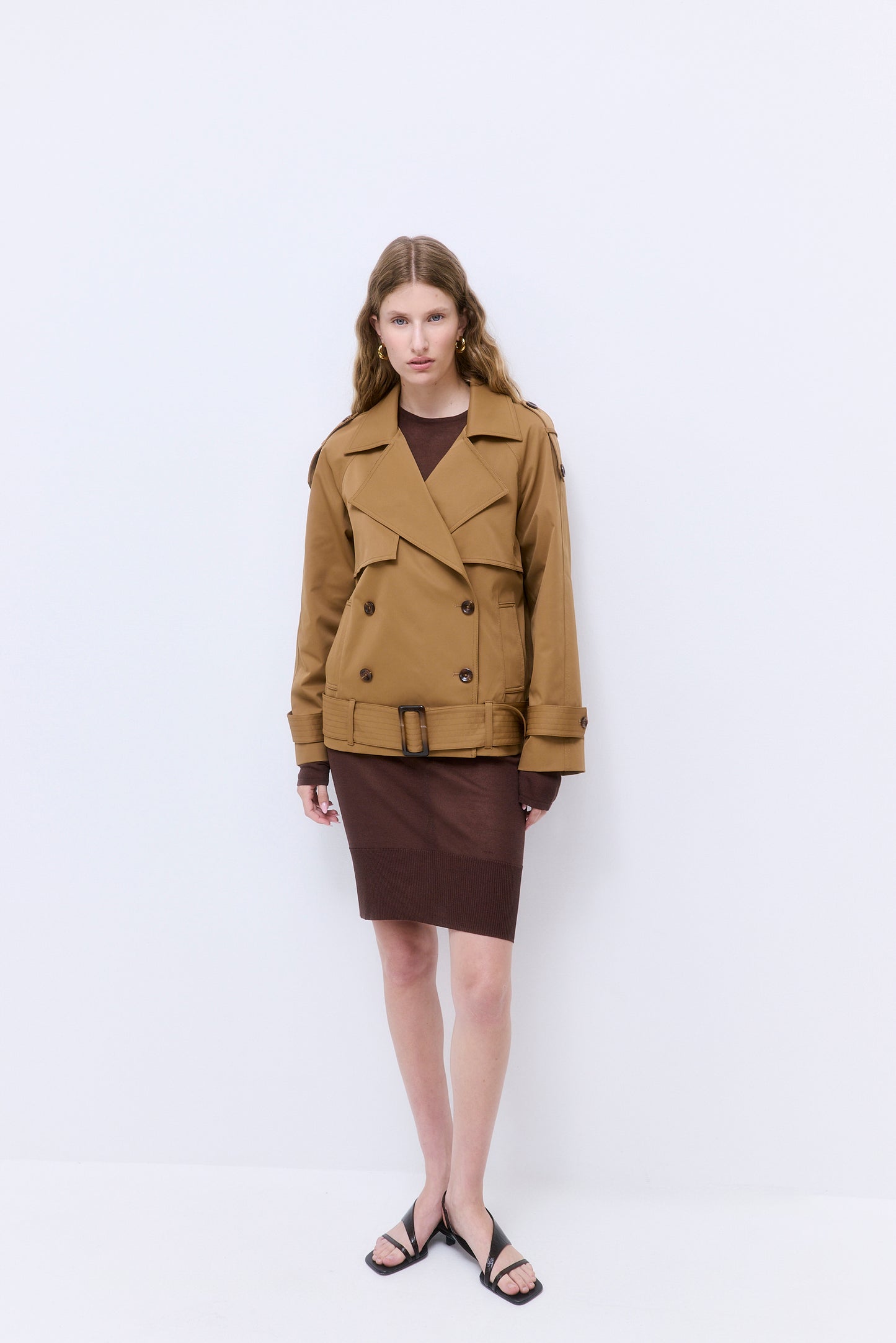 Oversized Cropped Double Breasted Trench Coat