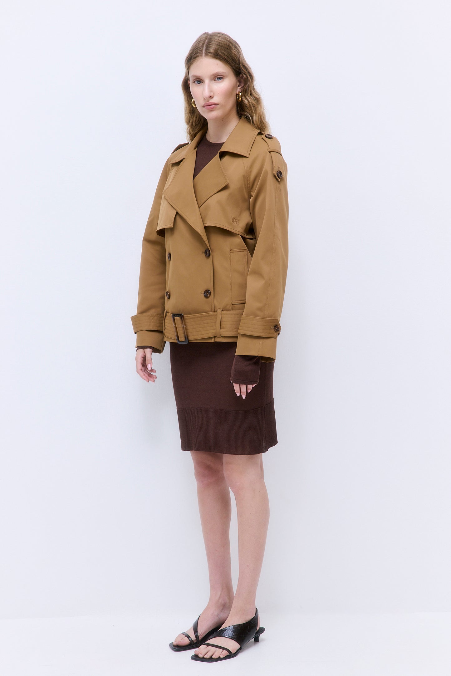 Oversized Cropped Double Breasted Trench Coat