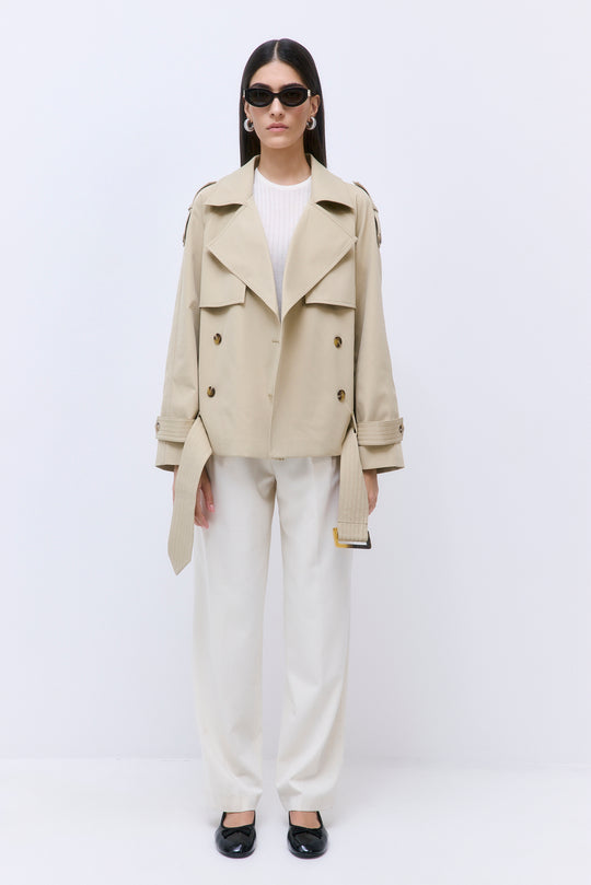 Oversized Cropped Double Breasted Trench Coat