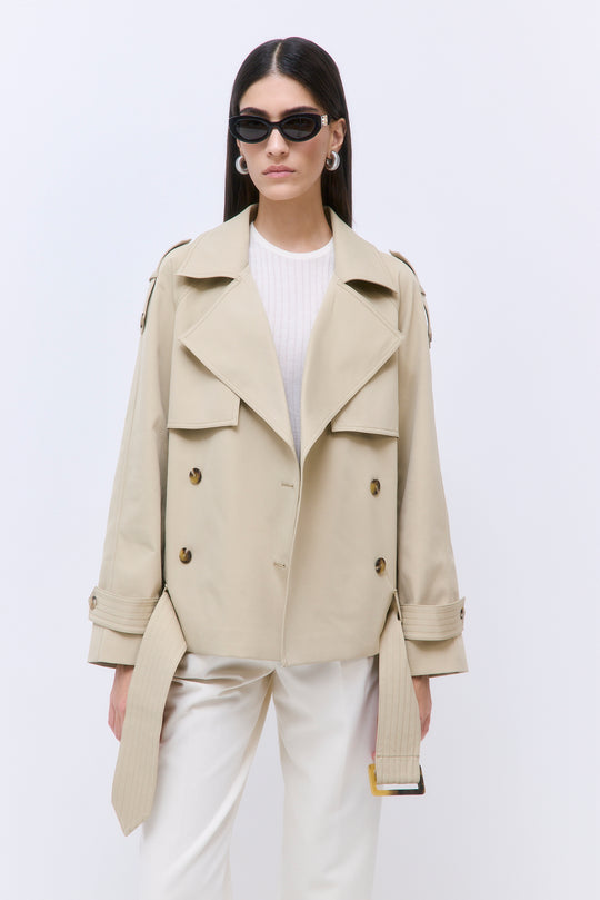 Oversized Cropped Double Breasted Trench Coat