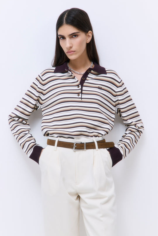 Long Sleeved Knitted Polo Shirt
