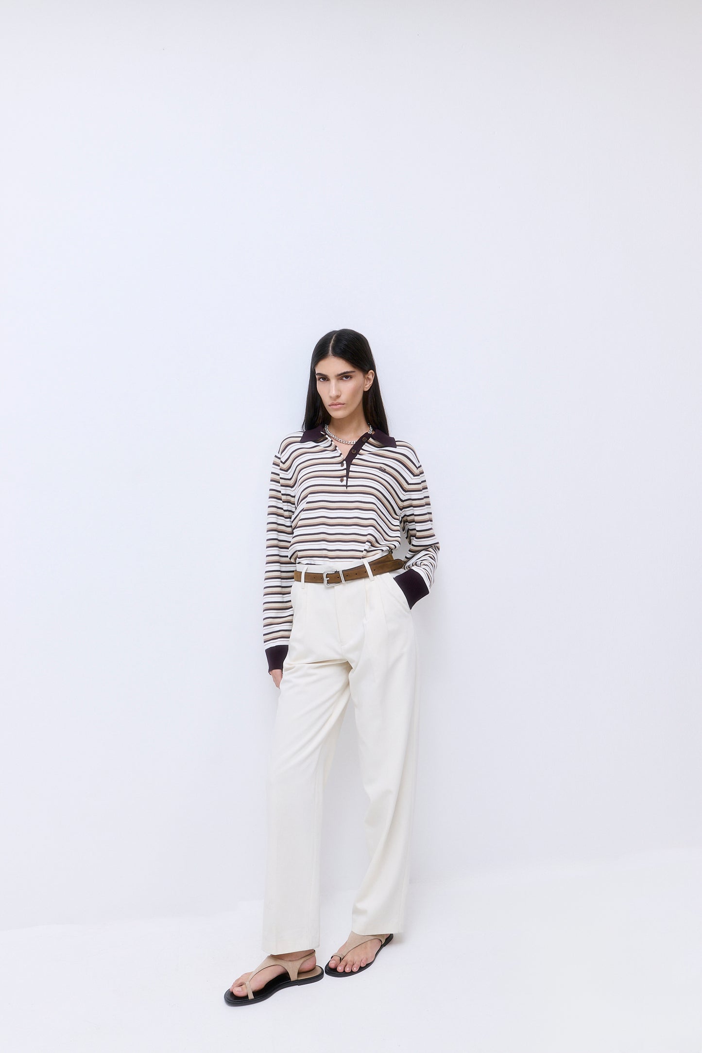 Long Sleeved Knitted Polo Shirt