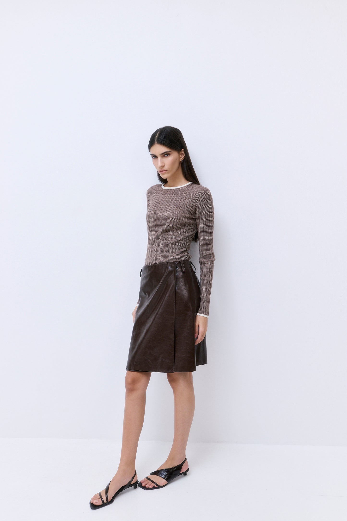 Vegan Leather Midi Wrap Skirt