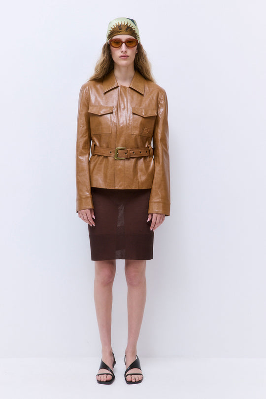 Belted Vegan Leather Jacket