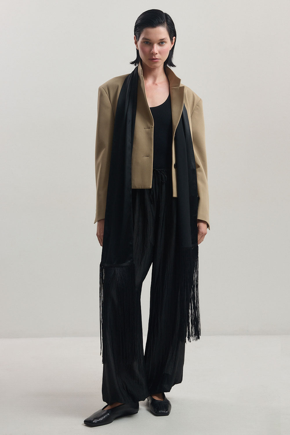 Skinny Satin Fringe Scarf