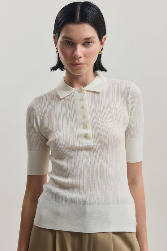 Mid Sleeve Polo Top