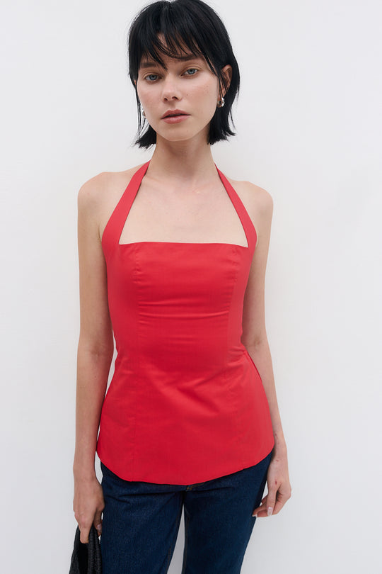 Fitted Poplin Halter Neck