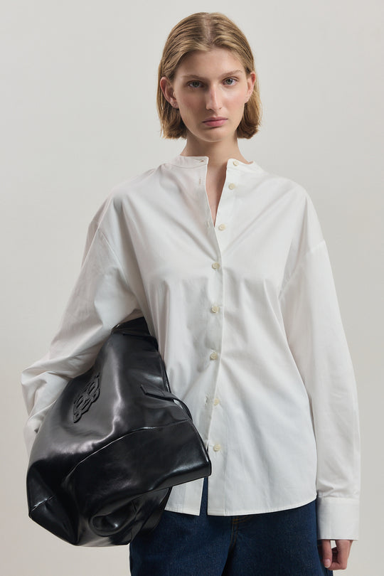 Mandarin Collar Poplin Shirt