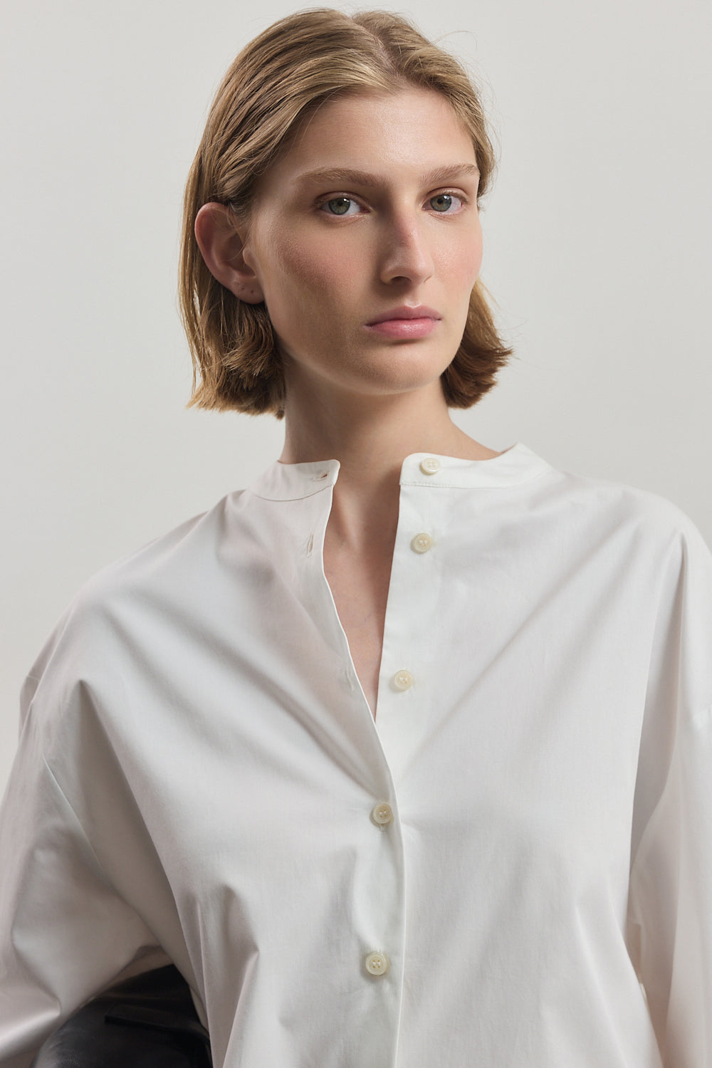 Mandarin Collar Poplin Shirt