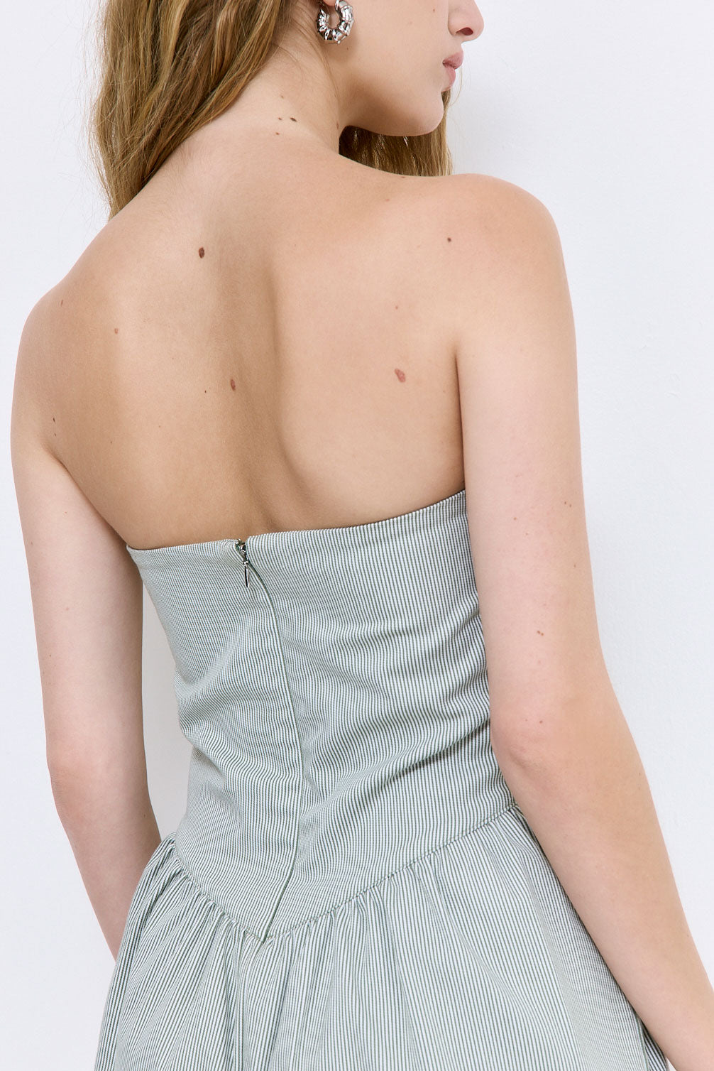 Striped Drill Strapless Jumpsuit