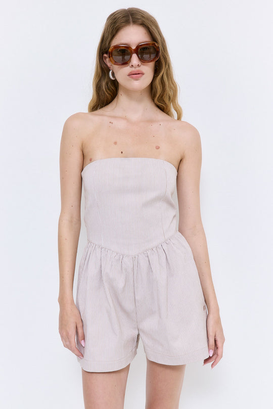 Striped Drill Strapless Jumpsuit